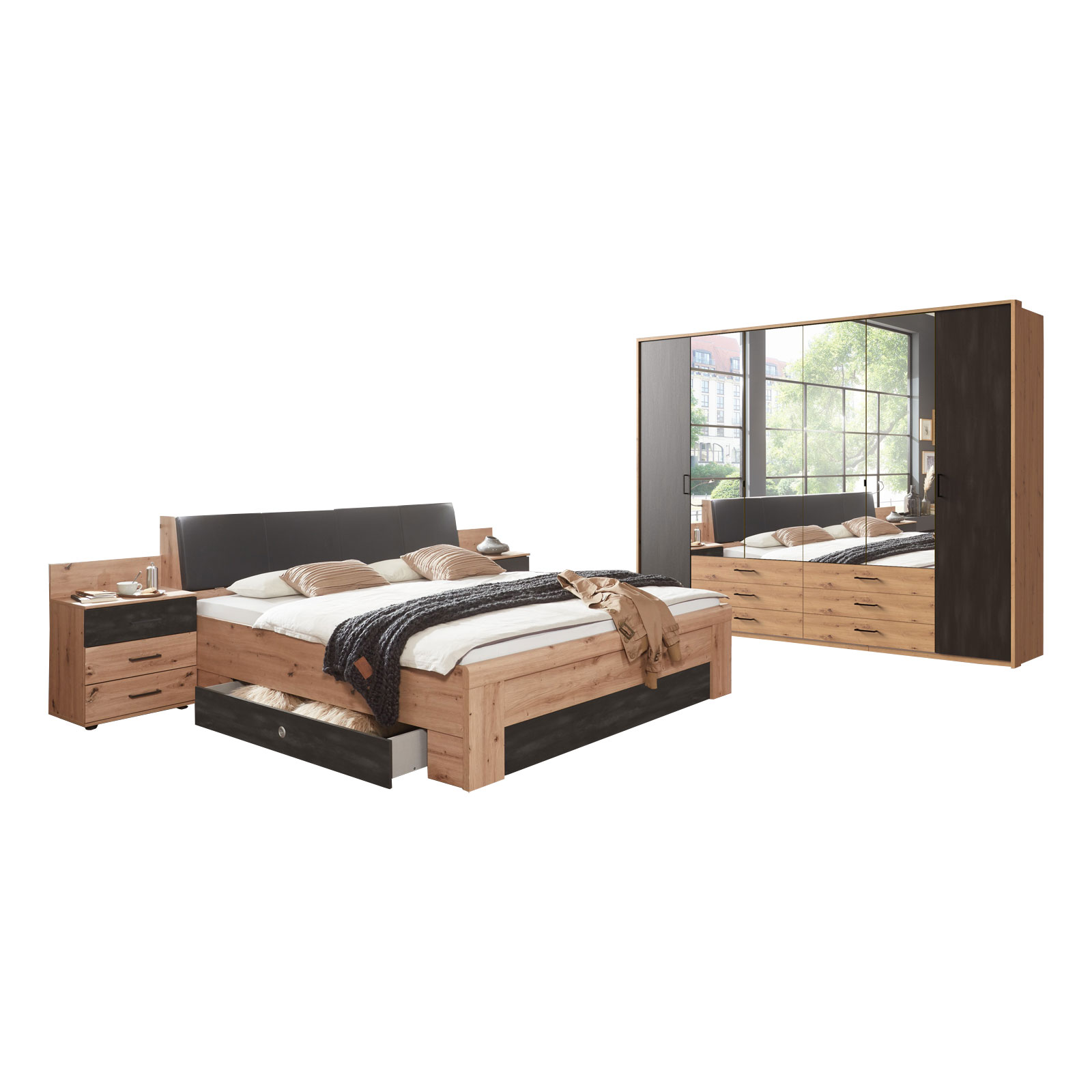 4-teiliges Schlafzimmer-Set - Artisan Eiche-Raw Steel
