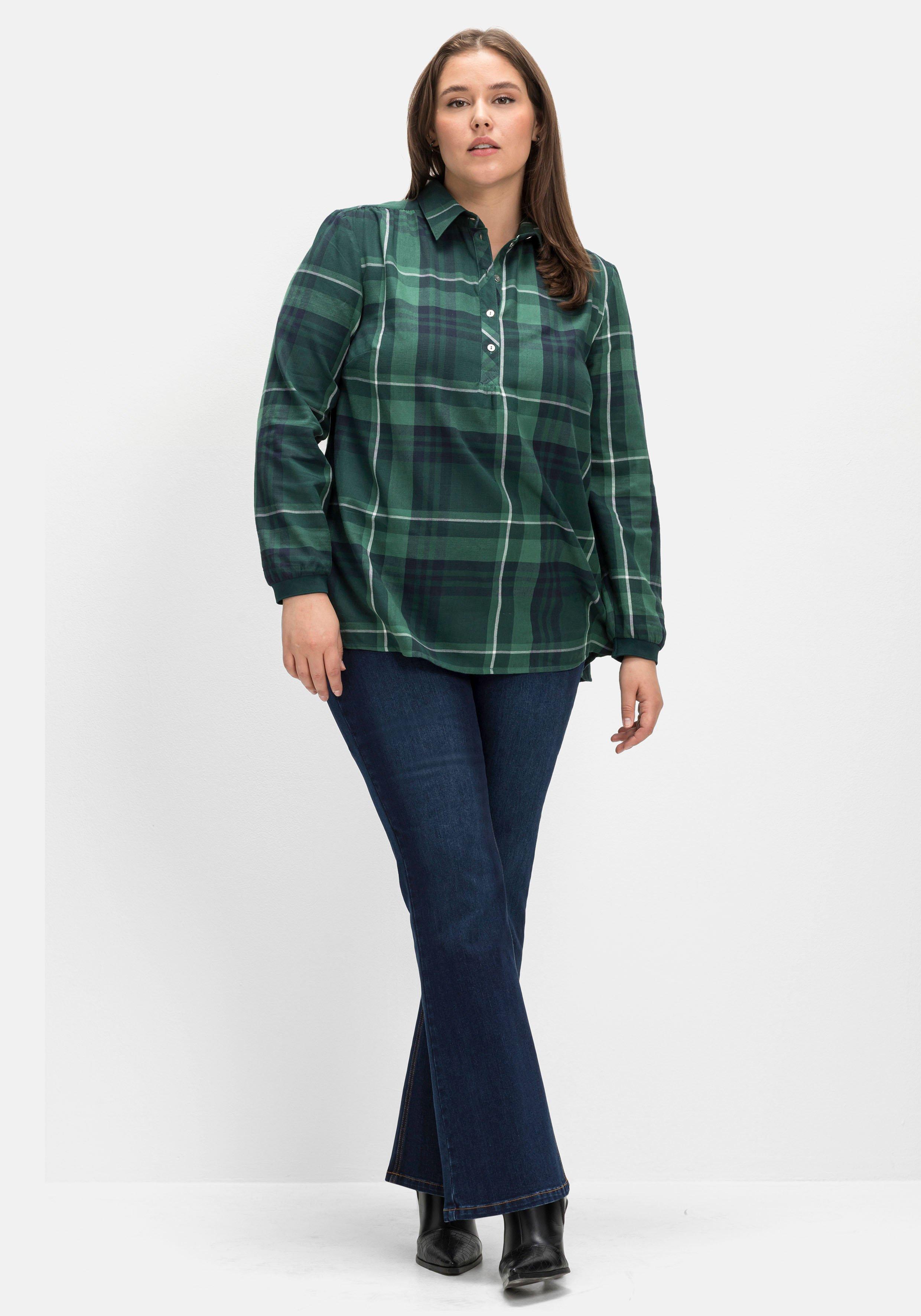 Bootcut-Jeans mit Gummibund und Kontrastnähten