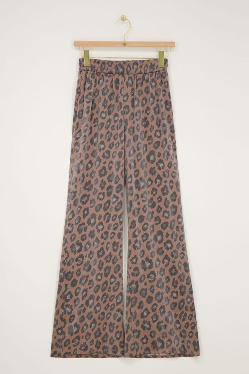 Panterprint crinkle broek met elastieken band
