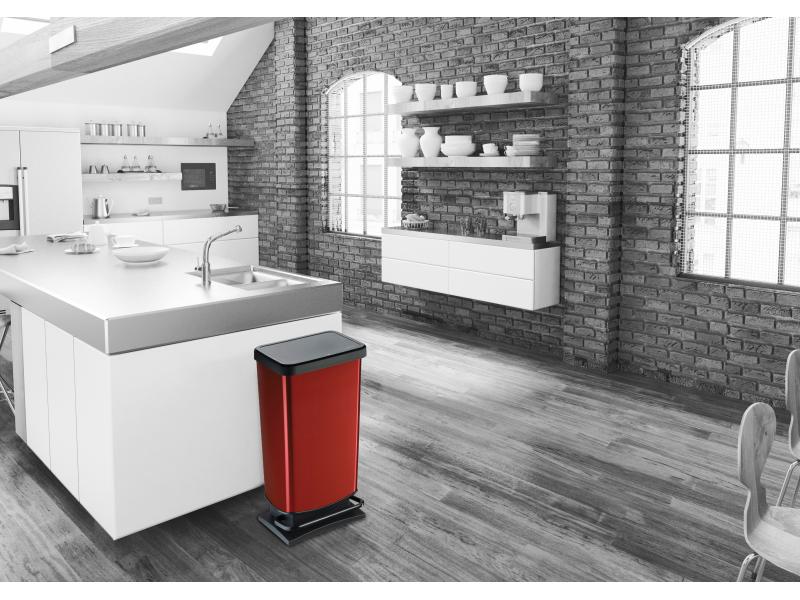 Rotho Treteimer Paso 40 l, Rot metallic Treteimer mit 40 Litern Fassungsvermögen