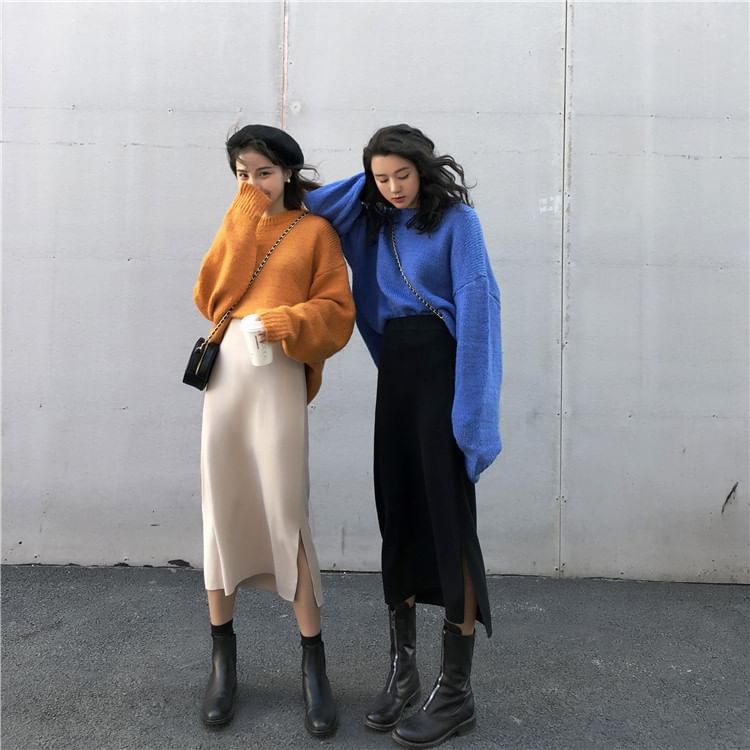 Mikiko - Midi-rok met split en breisel