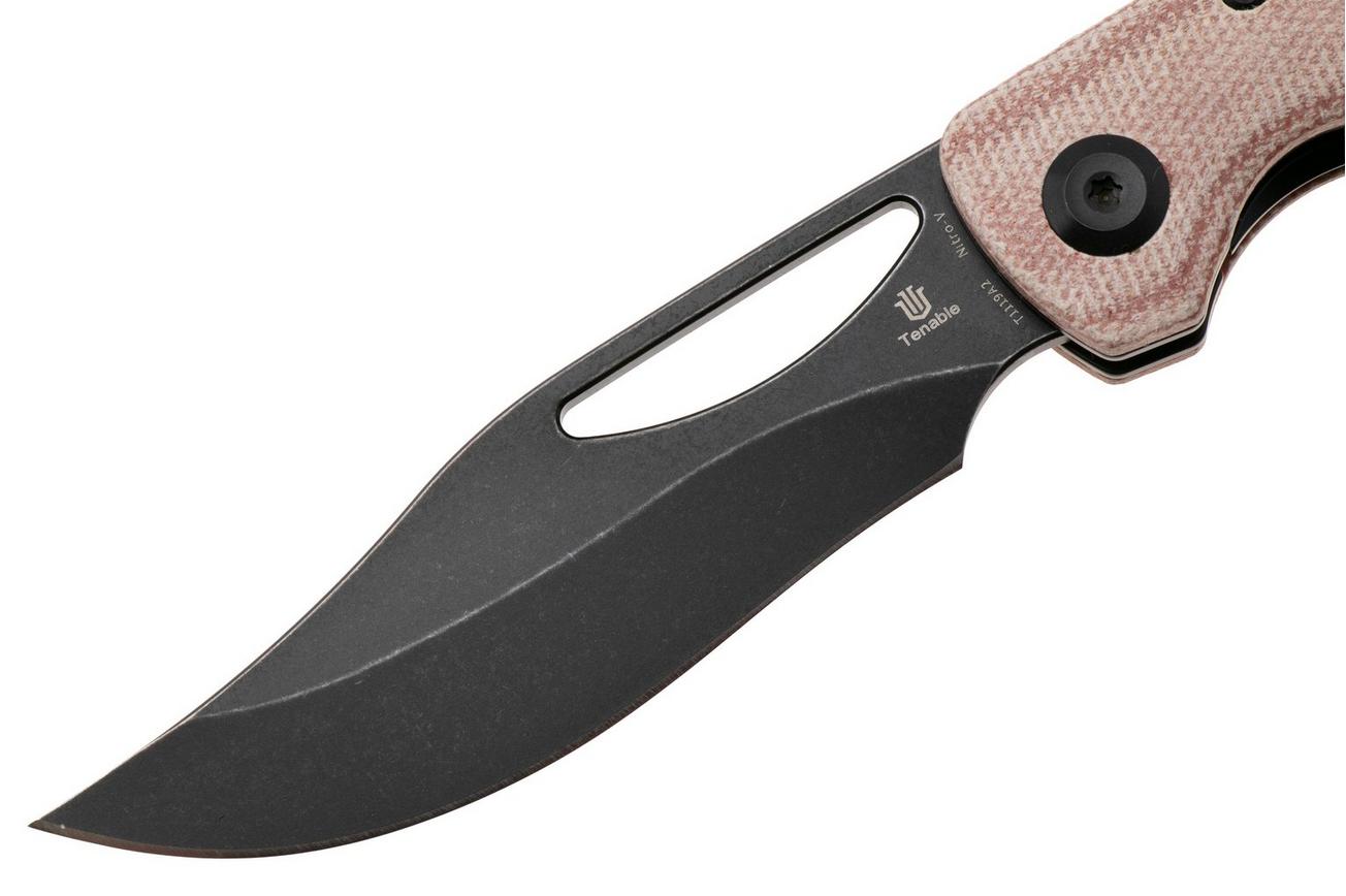 Tenable Knives Gideon T1119A2 Blackwashed Nitro-V, Brown Micarta, zakmes, Dead Sober design