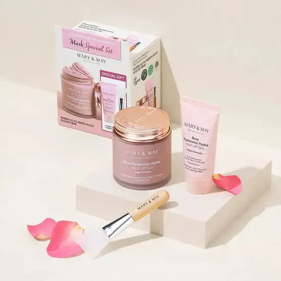 Vegan Hyaluronic Hydra Wash Off Mask Special Gift Set Rose