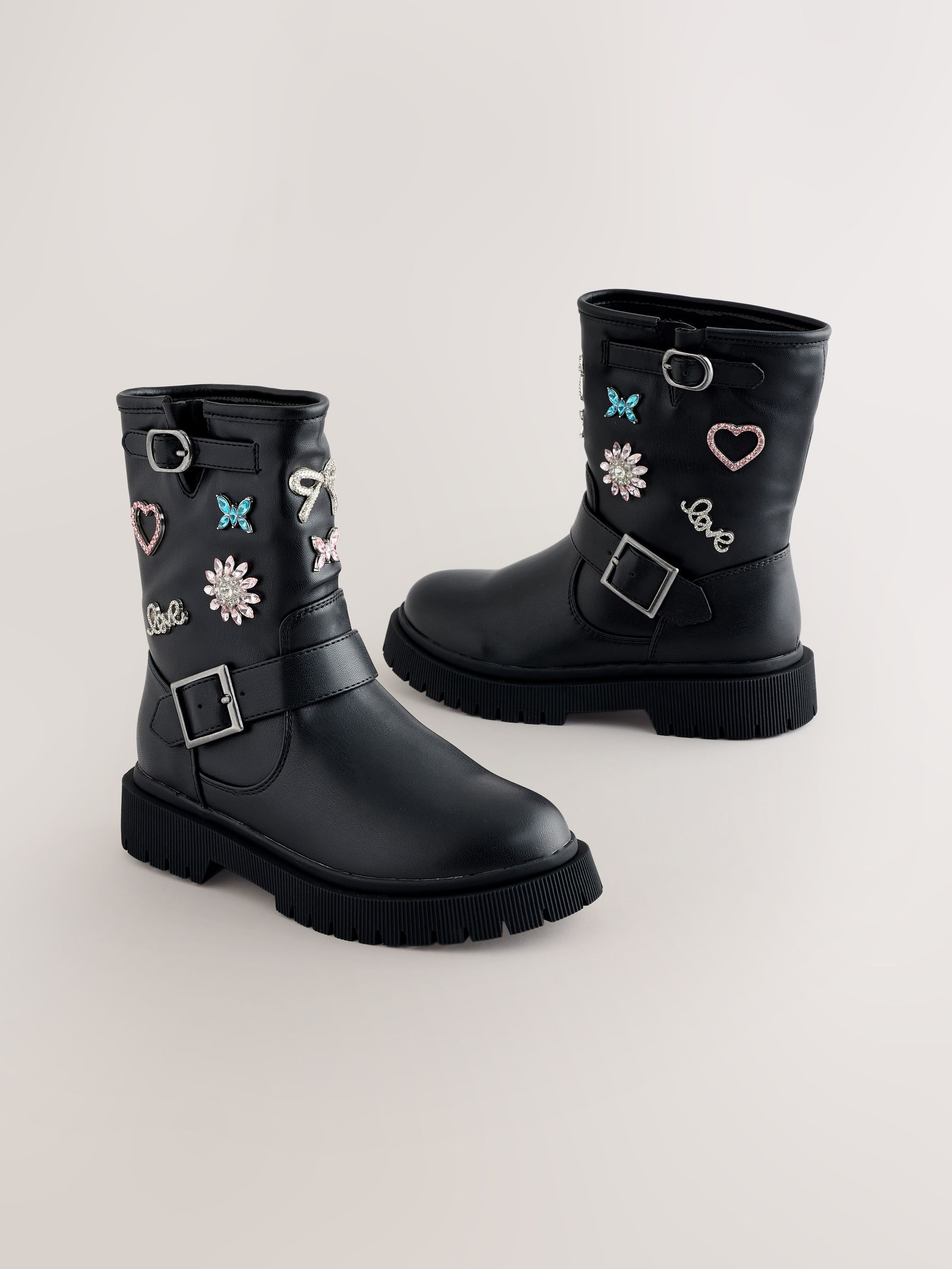 Zwart - Embellished Brooch Boots