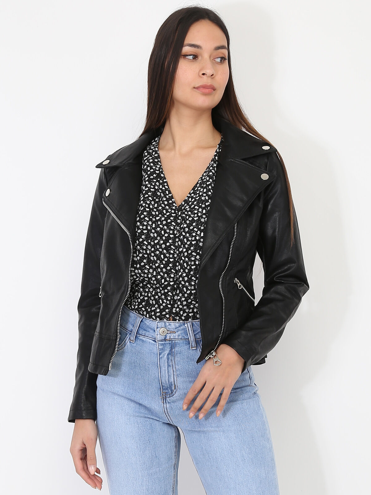 Blouson motard en simili- Noir