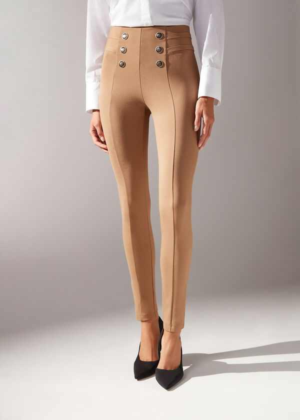Calça legging modeladora skinny com botões