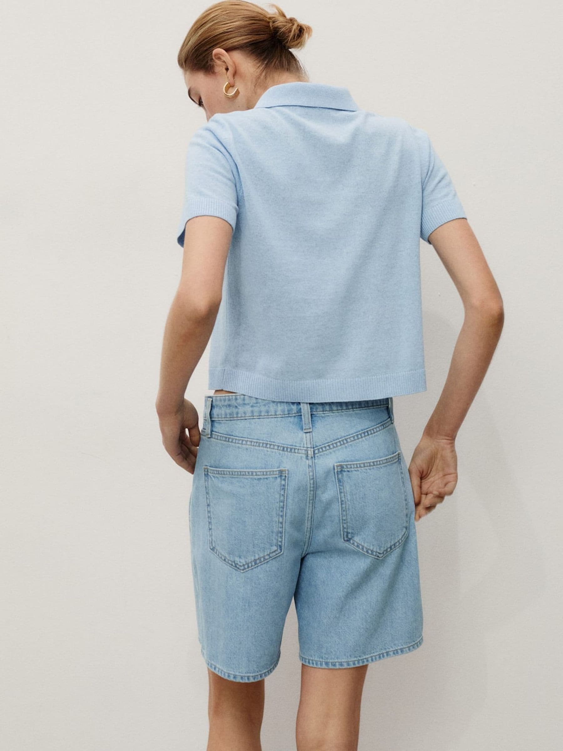 Mango Pleated Denim Bermuda Shorts