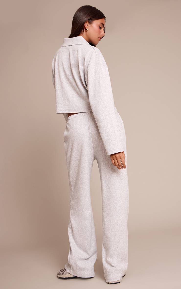 Gris Clair Pantalon Large À Cordon En Maille Côtelée Brossée Ensemble Coordonné