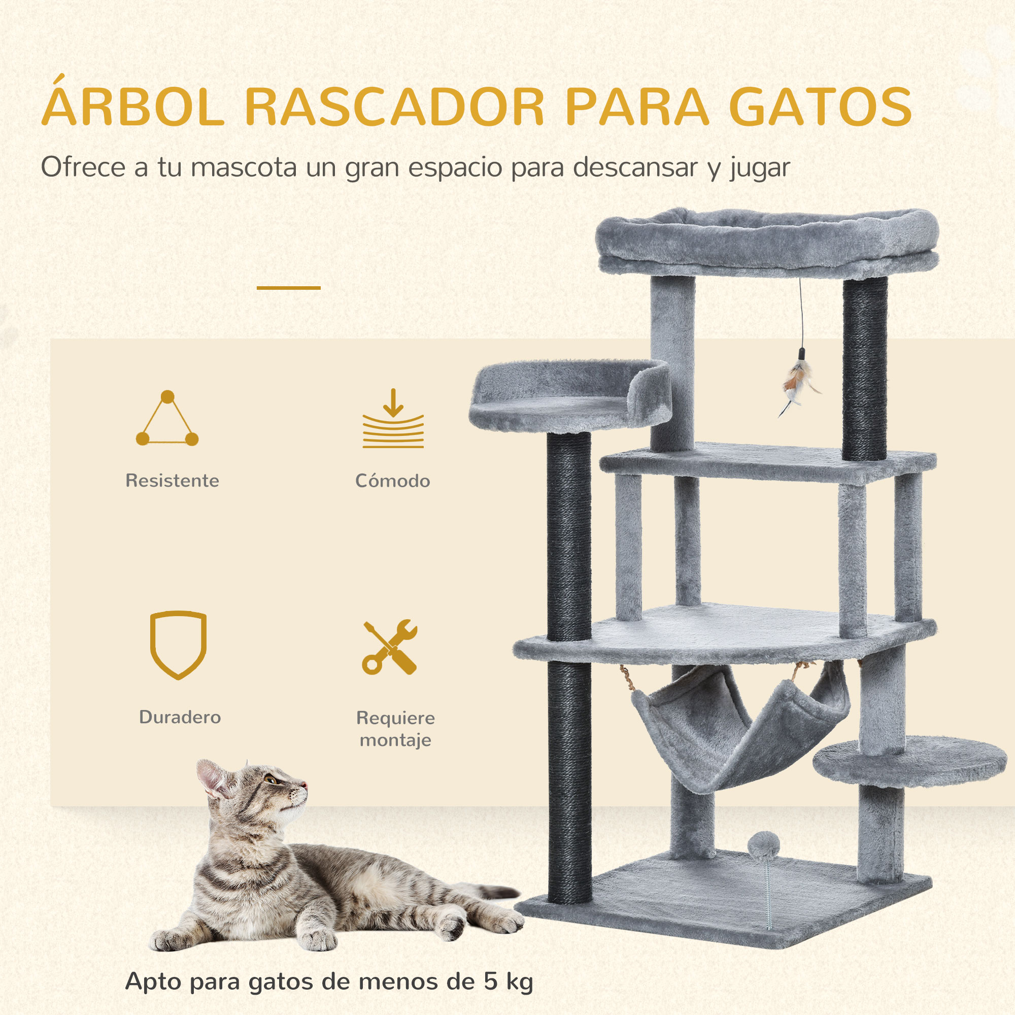 Arranhador PawHut com caverna de feltro para gatos