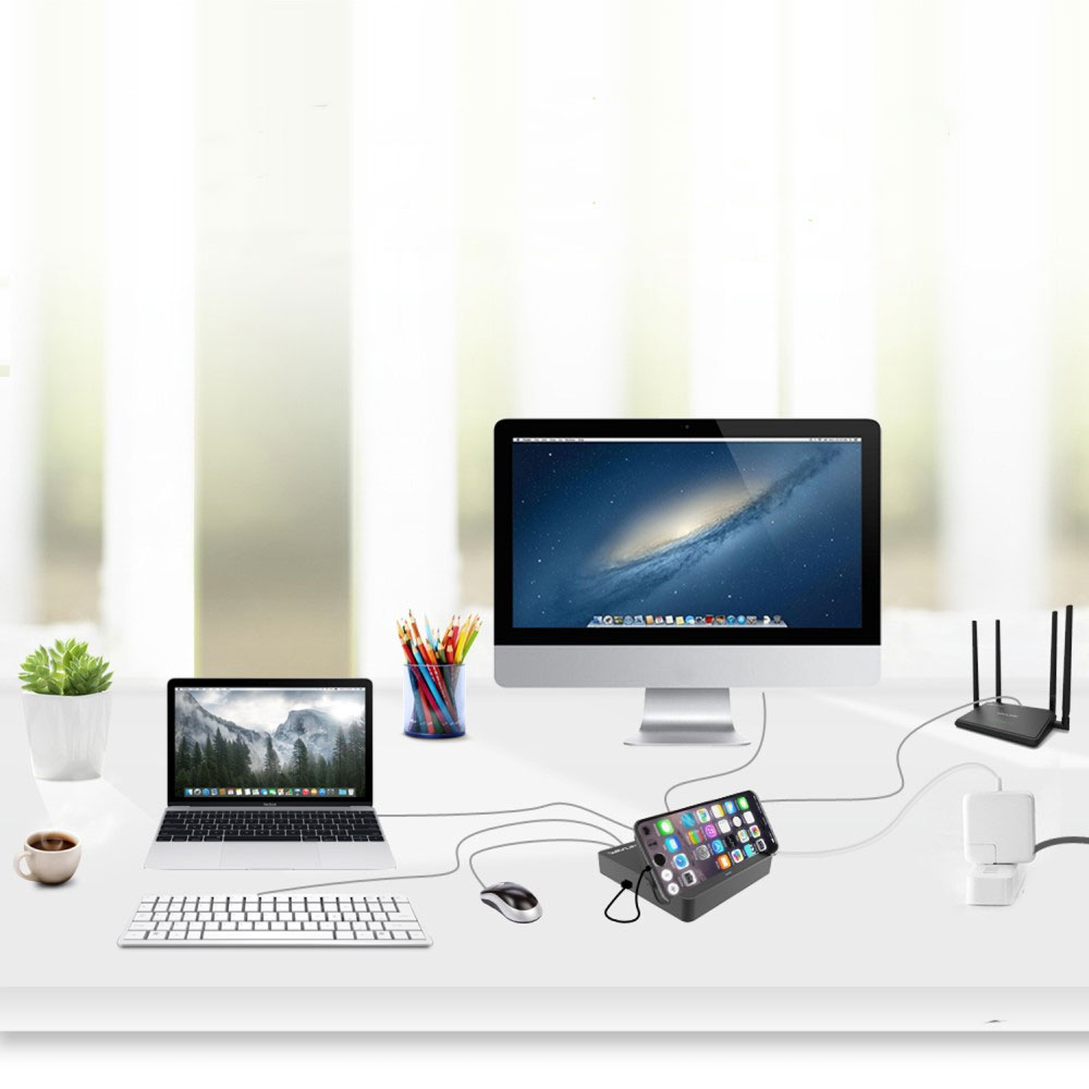 Alu Laptop / Tablet / Smartphone Dockingstation Ladegerät Charging Dock Stand mit HDMI 4K@60Hz / USB C / LAN / 2x USB A (WL-UHP3D01G) - Grau