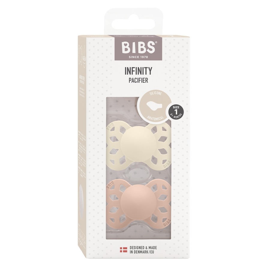 BIBS Pacifier Infinity Anatomical Silicone Ivory/Blush Size 1 2pcs