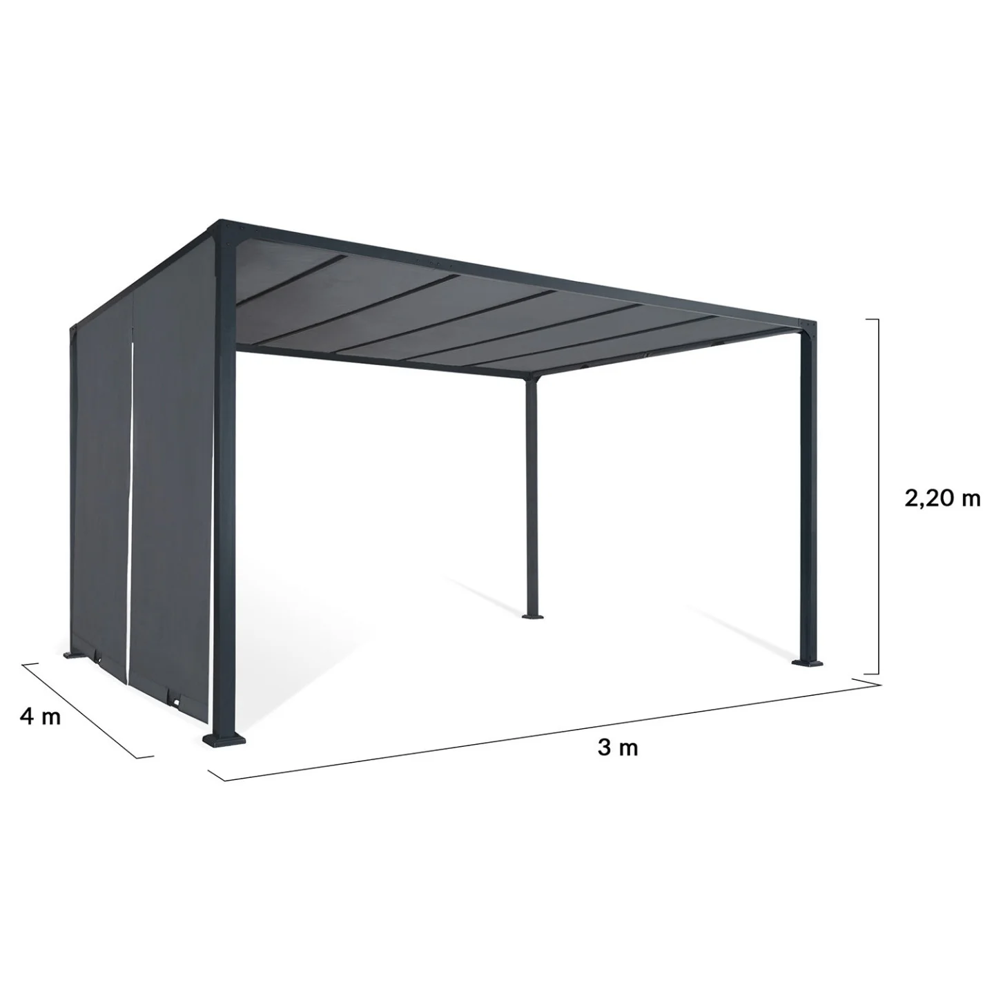 Pergola coulissante 2 pans 3x4 M belvédère de jardin toile gris anthracite