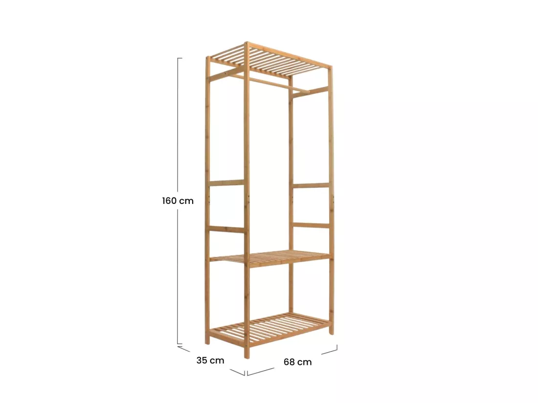 Porte-manteau, étagère à chaussures en bambou avec étagère 160x68x35cm O91