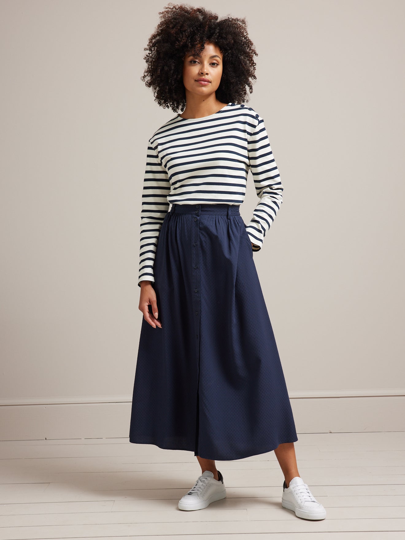 Jupe longue boutonnée unie femme viscose dobby