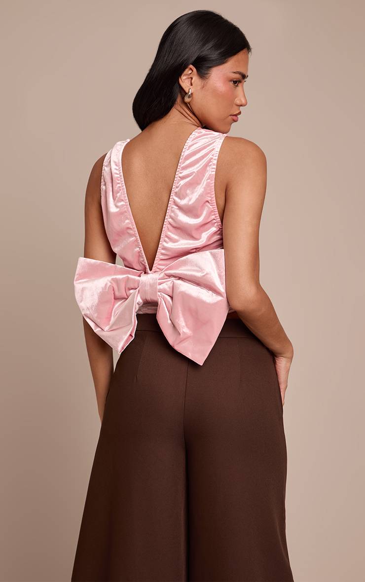 Rose Pastel Haut En Velours À Nœud Dans Le Dos