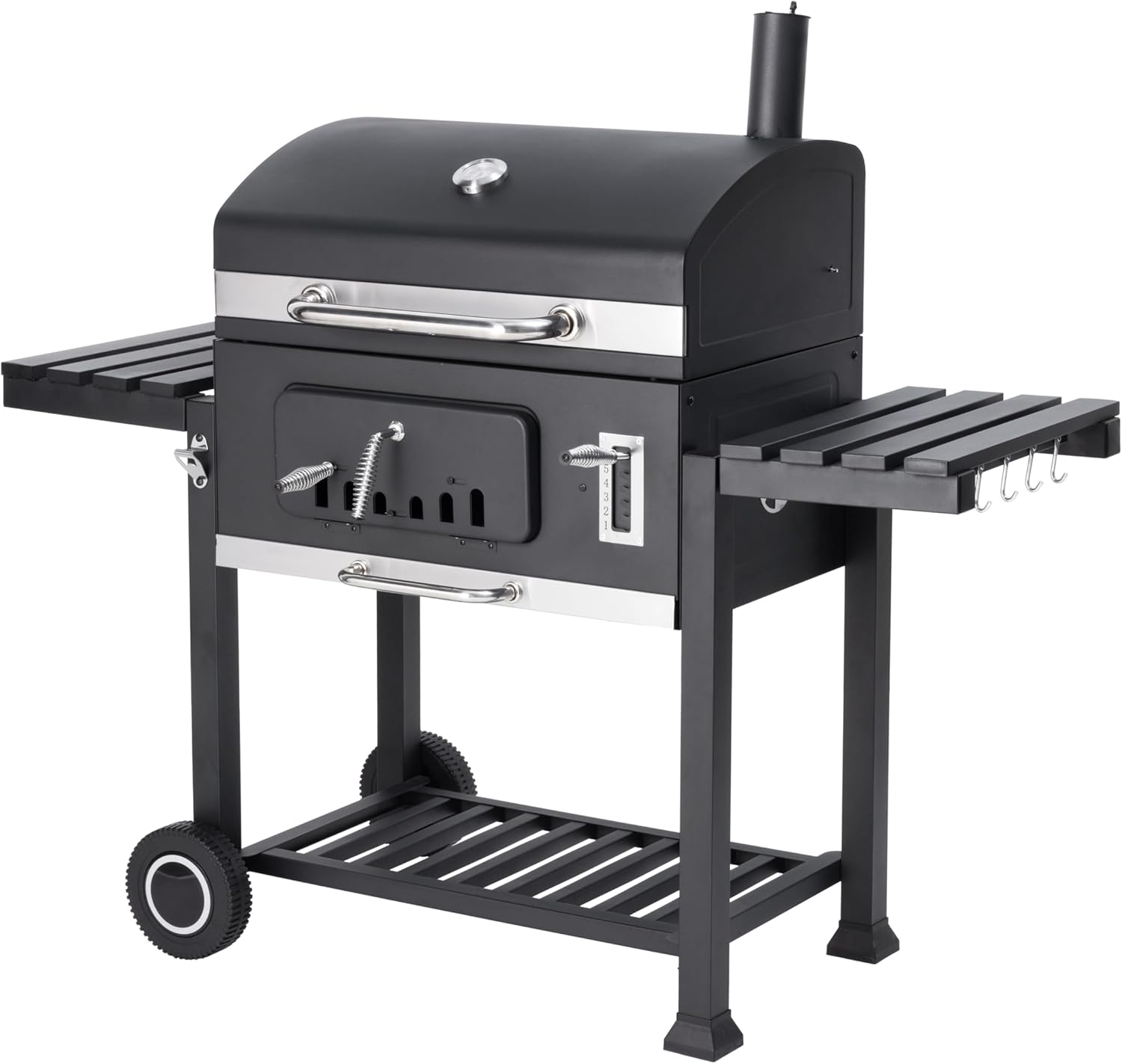 Tarrington House Holzkohlegrill Memphis XL, Ablagetische, Deckel mit Thermometer, fahrbar, Stahl, schwarz