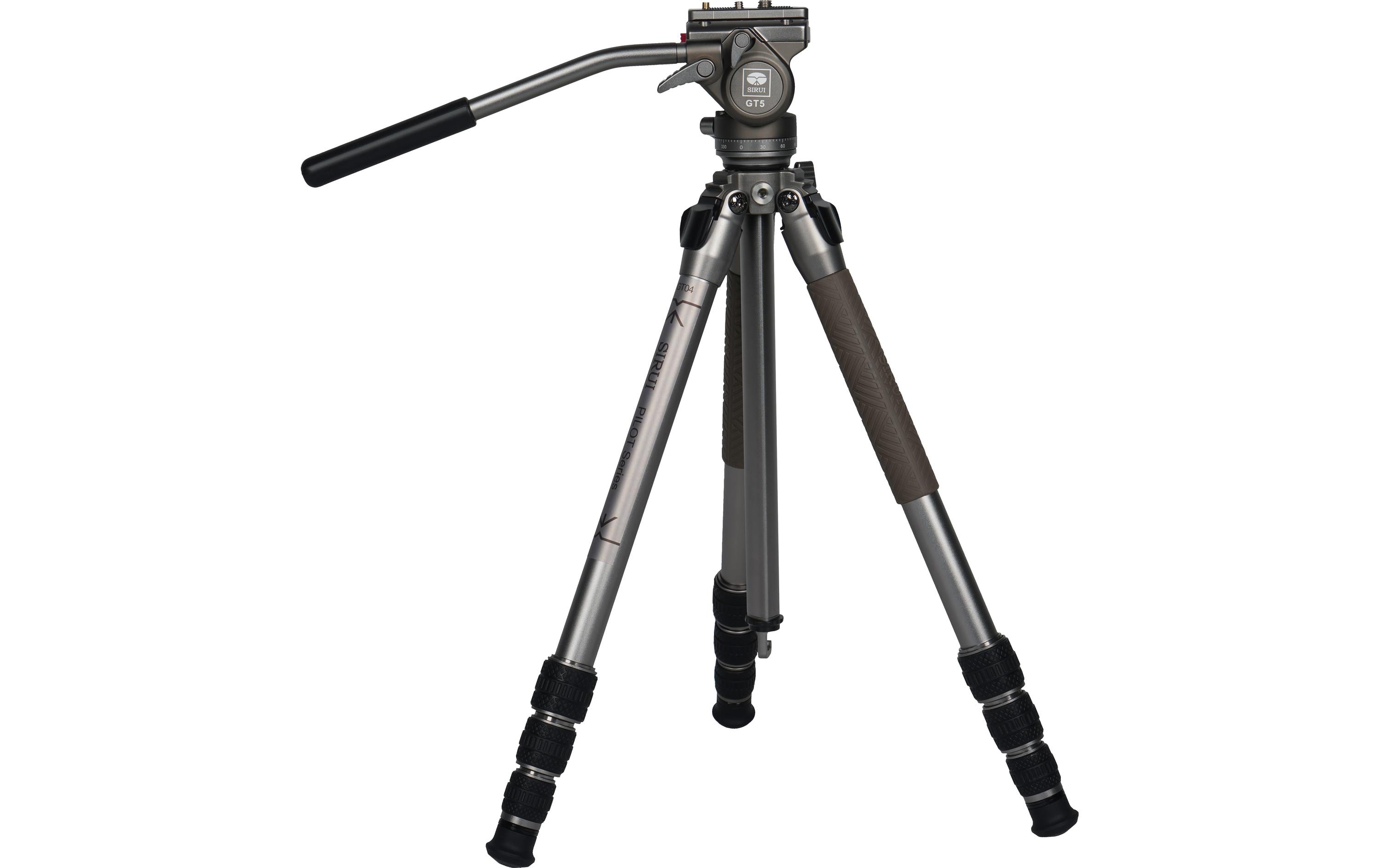 Videostativ Pilot GT04 mit GT5 Videokopf<br>Tragbares, höhenverstellbares Videostativ mit Videoneiger