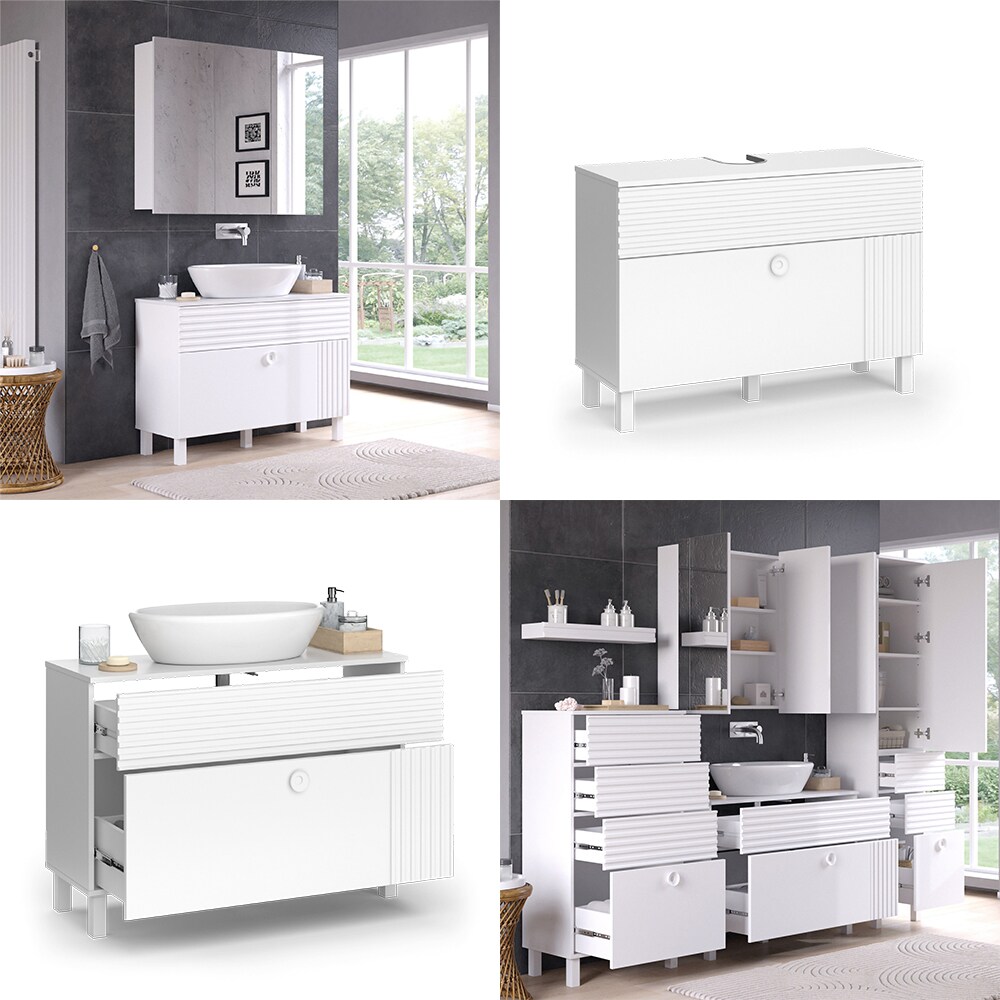 Vicco Waschtischunterschrank Sola 100,2 x 72,4 cm Weiß matt, modern, Badezimmer