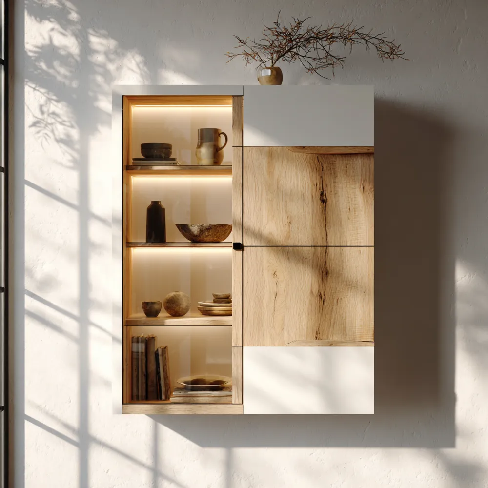 Dekoschrank Holzoptik Eiche/Weiß – 120x80x35 cm – Modernes Design