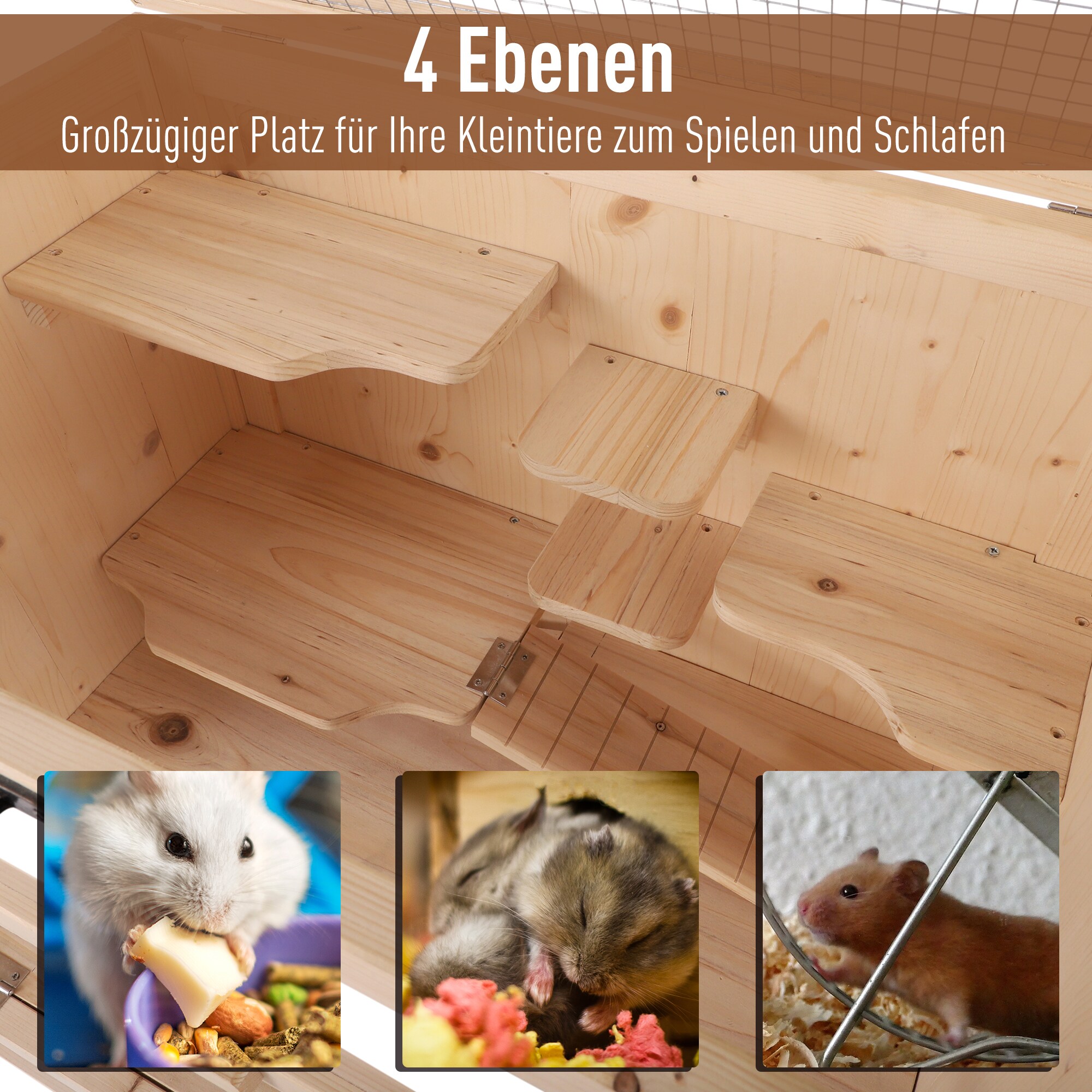 PawHut Nagerkäfig mit Ablagefläche natur 60 x 40 x 120 cm (LxBxH)