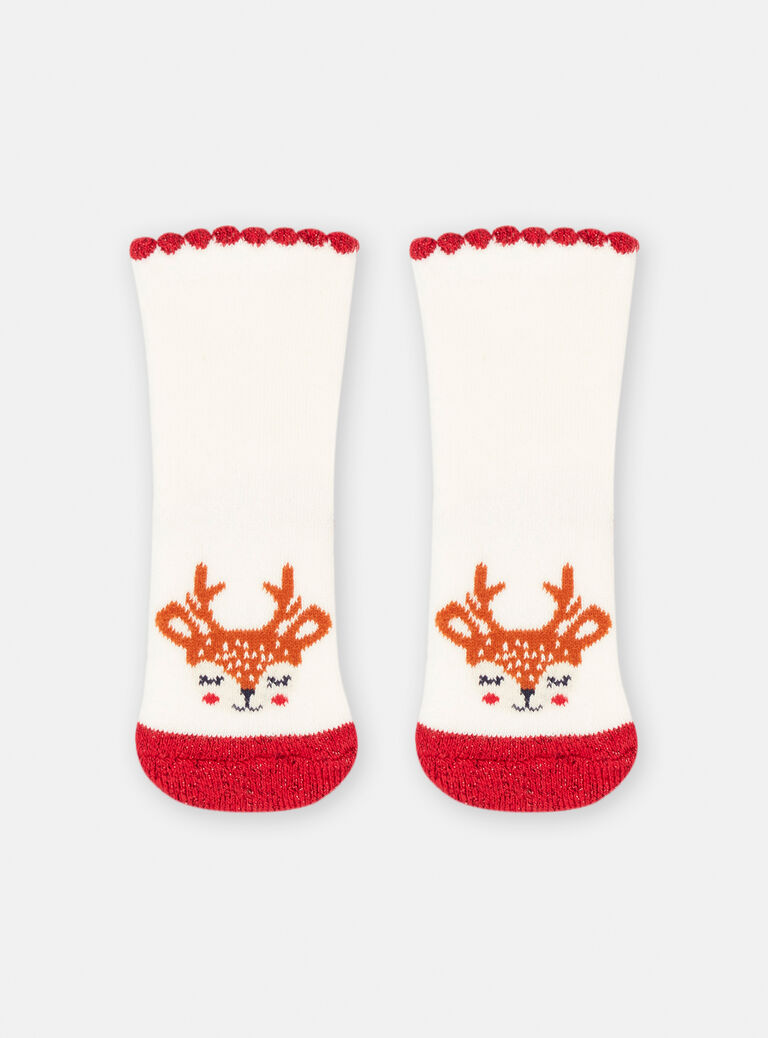 Chaussettes écru motif cerf de noël pour bébé fille
