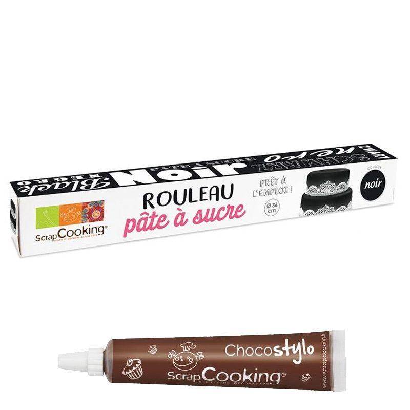Pâte à sucre en rouleau prête à dérouler Ø 36 cm noir + 1 Stylo chocol