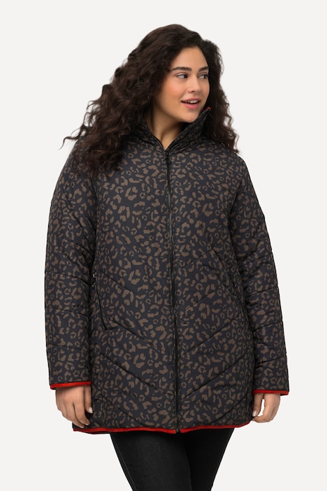 Steppjacke, Leomuster, A-Linie, recycelt, Zipptaschen