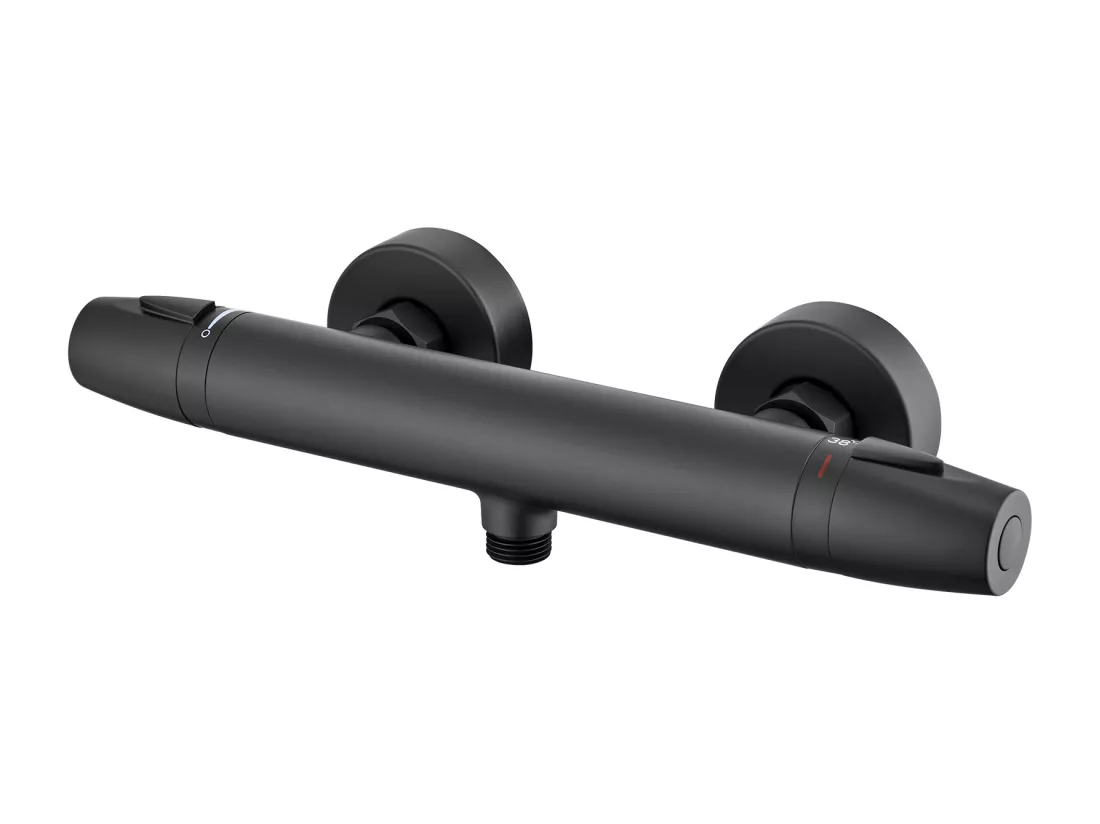 Auralum Max Mitigeur de Douche Thermostatique à Fixation Murale Anti-brûlure, Robinet d'Eau Chaude/Froide,Température Constante de 38°,Noir