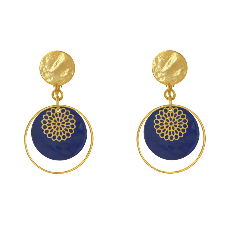 Boucles d'Oreilles Clip Métal Doré Cercle et Pastille de Nacre