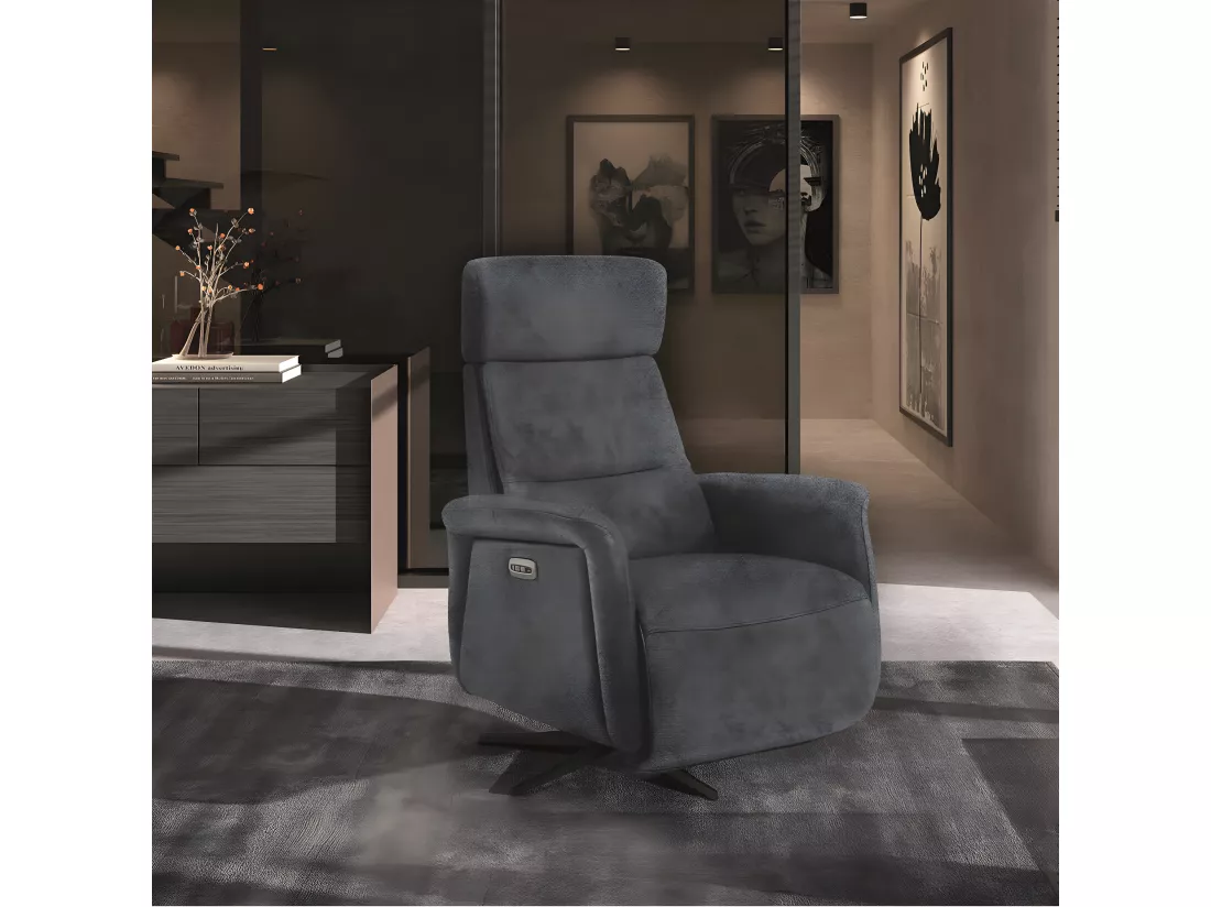 NAZARE - Fauteuil Relax Electrique Microfibre Gris