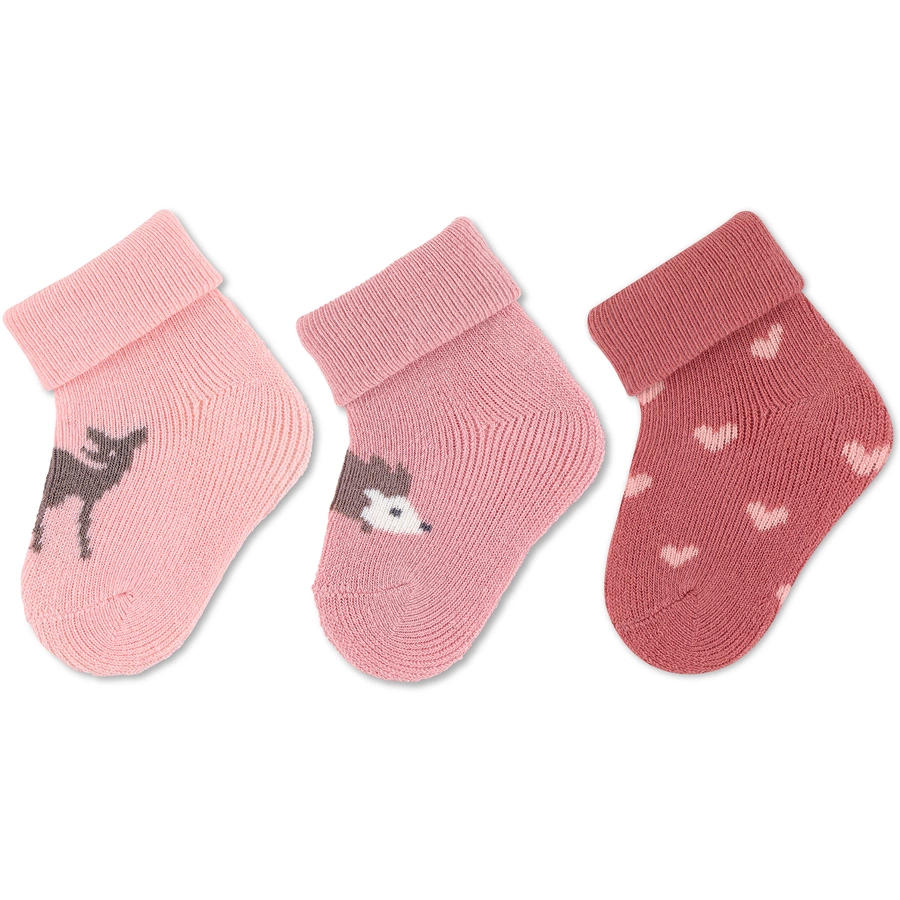 Sterntaler Erstlingssöckchen 3er-Pack Reh+Igel rosa
