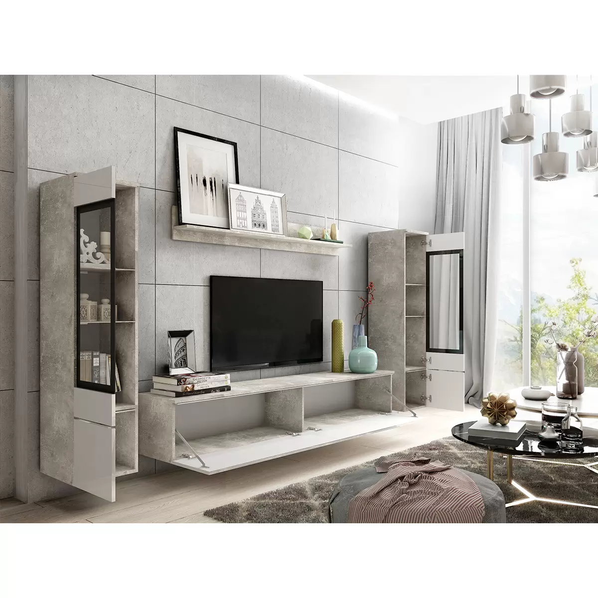 Wohnwand Vera II Betonoptik,weiss