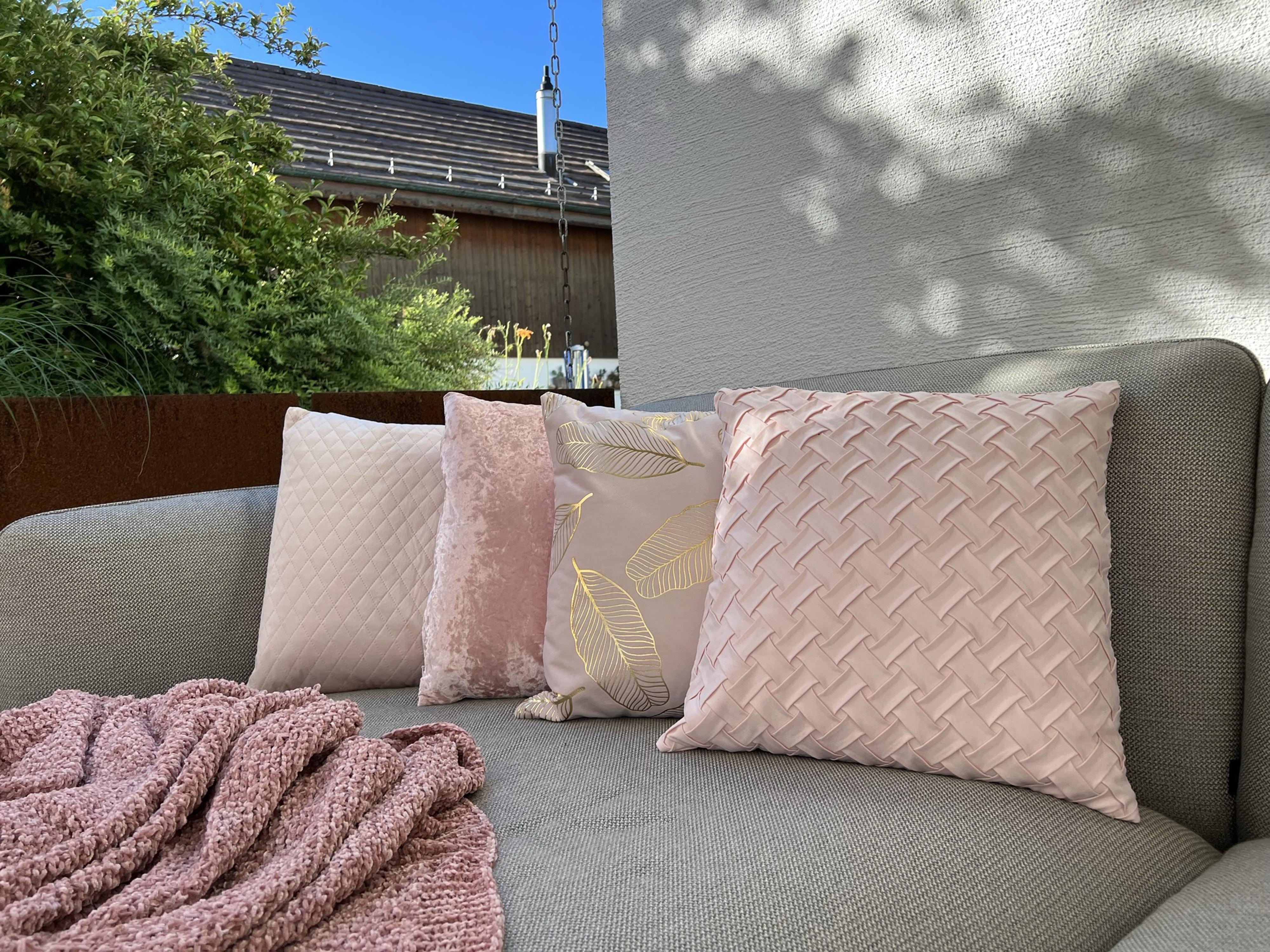 Set van 2 sierkussens FREESIA Fluweel 45 x 45 cm Roze bladpatroon