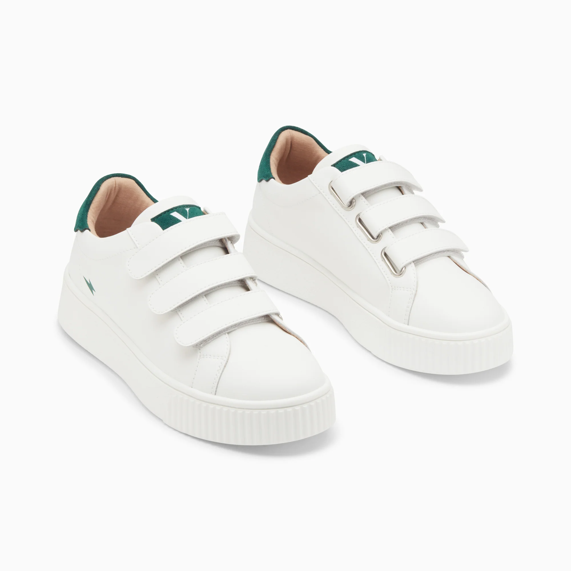 Sneakers-Baskets mini éclair Solange blanc et vert à scratchs