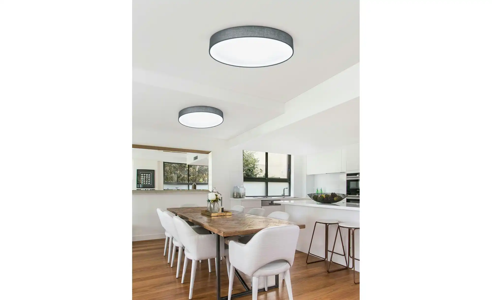 Trio LED-Deckenleuchte, Stoffschirm grau `klein`