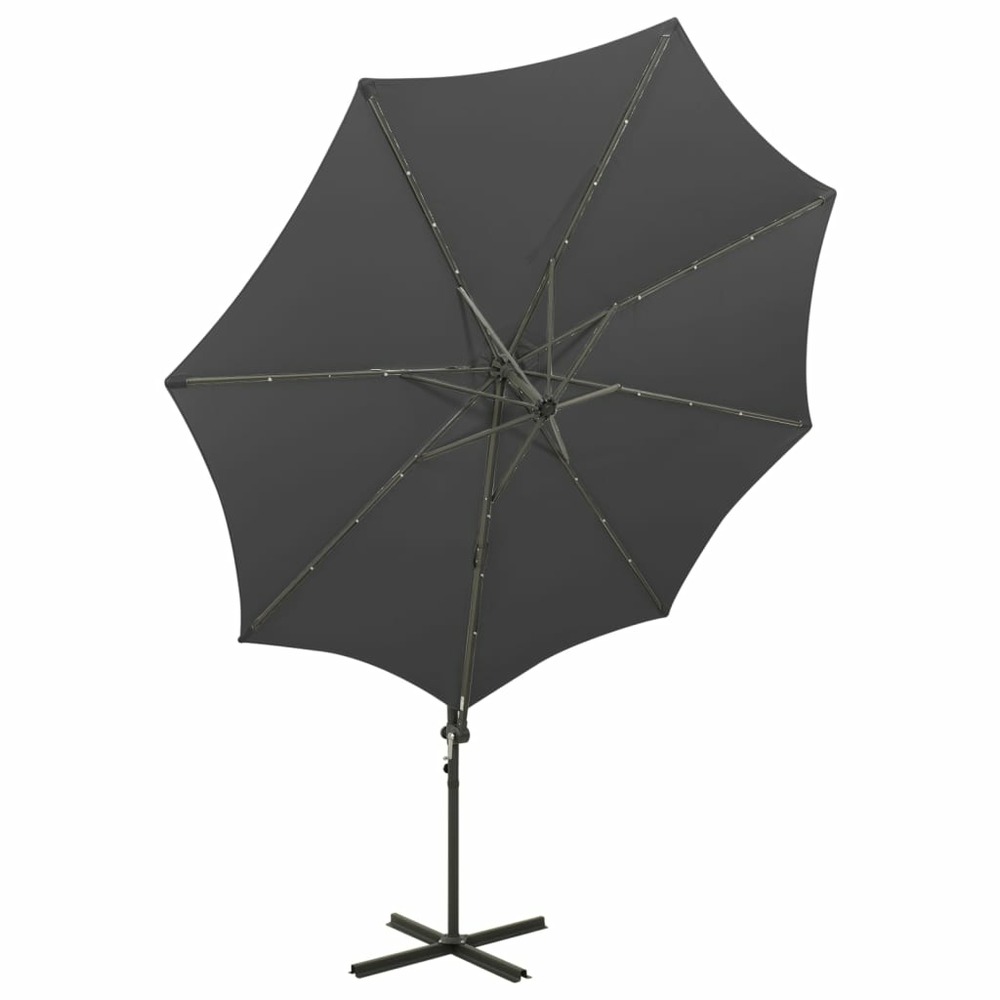 Parasol meuble de jardin déporté avec mât et lumières led anthracite 300 cm