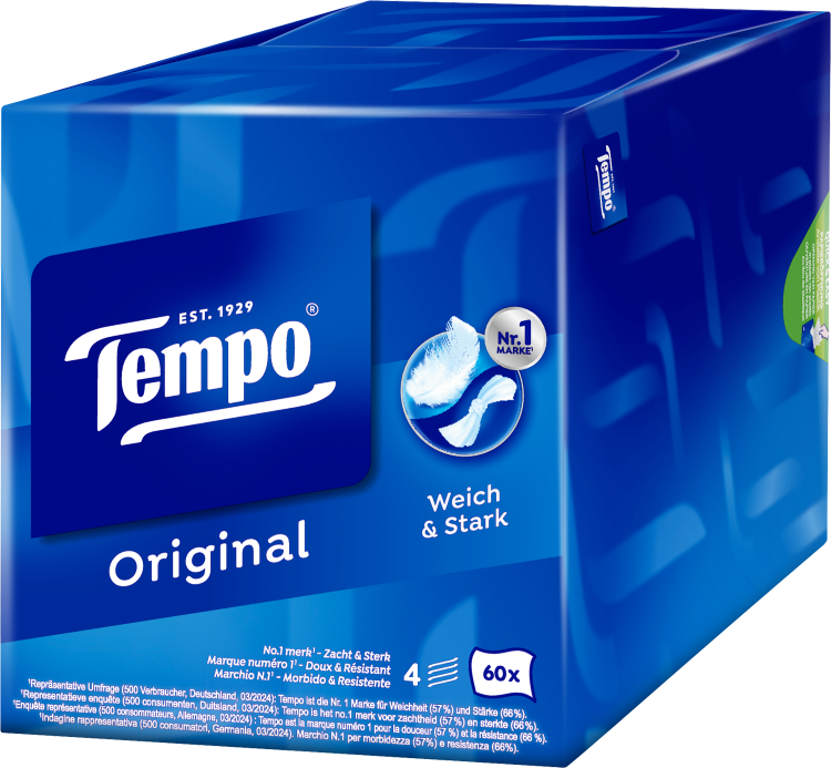 TEMPO Taschentücher Würfelbox<br>60 Stück, Box