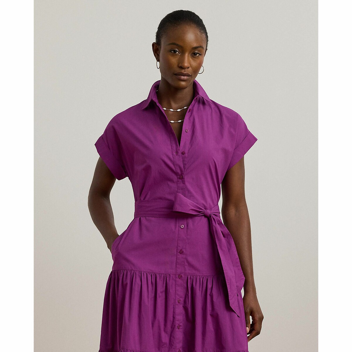 LAUREN RALPH LAUREN<br>Vestido midi com babados, mangas curtas, RALILA