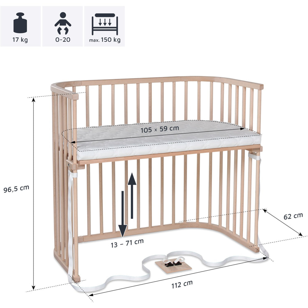 Køb babybay® Bedside Crib Natural Ubehandlet Boxspring Xxl Co-Sleeper Babyseng