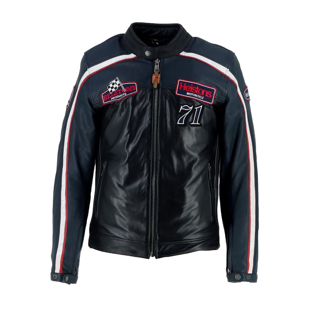 Helstons - Blouson Formula Sport - cuir Bleu / Noir / Blanc