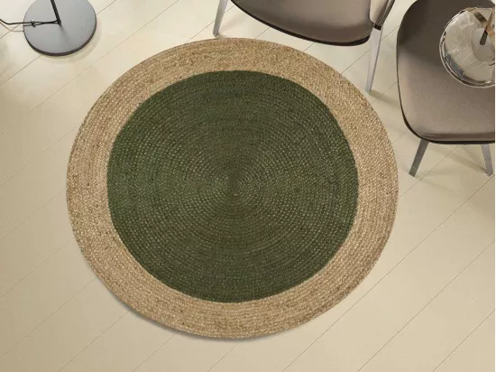 Tapis intérieur rond - naturel - vert - diam.120 cm - MAHON