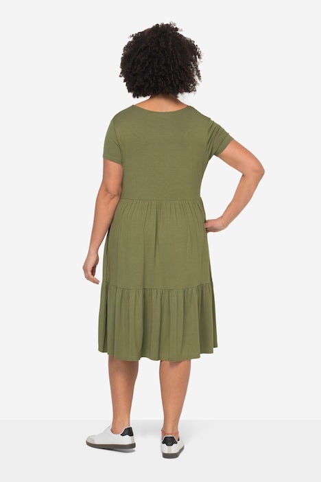 Jerseykleid, Rundhals, Halbarm, Saum-Volants