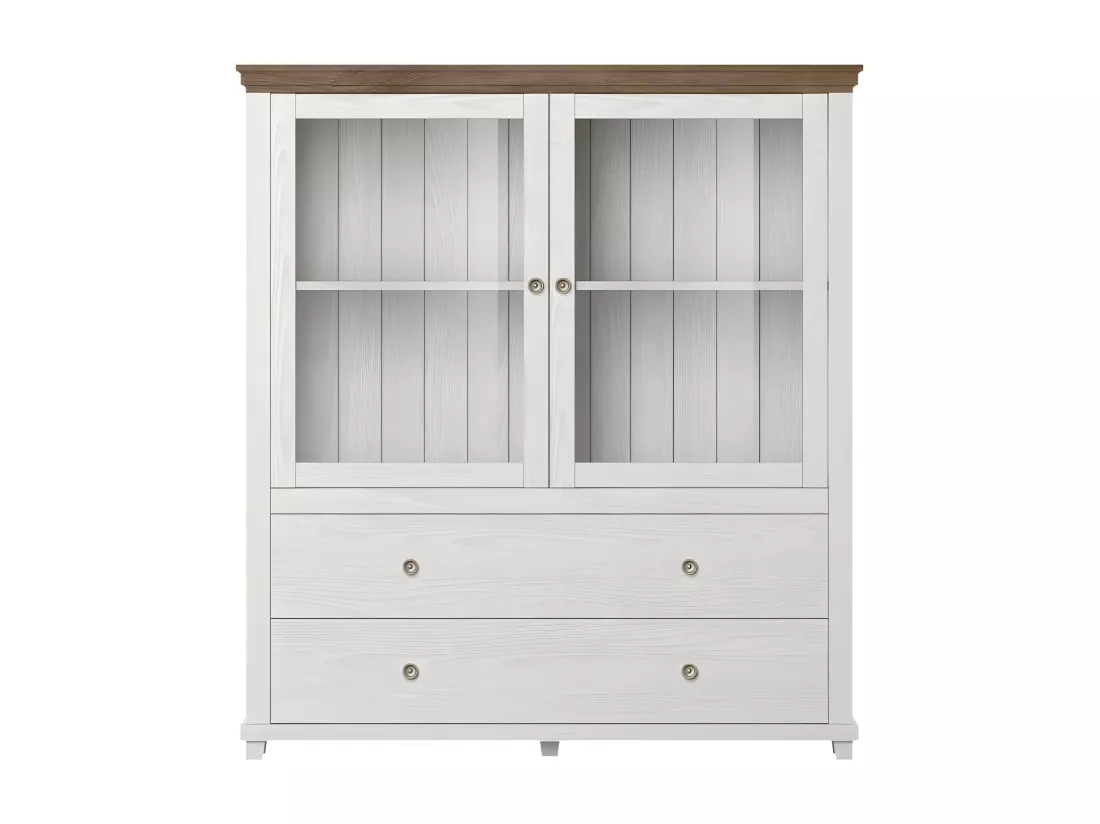 Vaisselier avec collection ASSIA. Coloris frêne blanc et chêne. 2 Portes et 2 Tiroirs