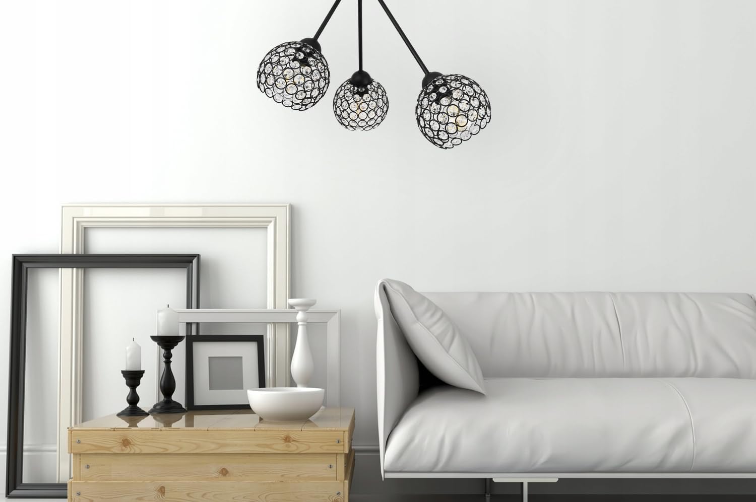Light-Home Trio Crystal Deckenleuchte - Moderner Deckenleuchter für Schlafzimmer Wohnzimmer und Küche im Glamour - E27 mit 3 Lichtpunkten - Glasschirm farblos/schwarz