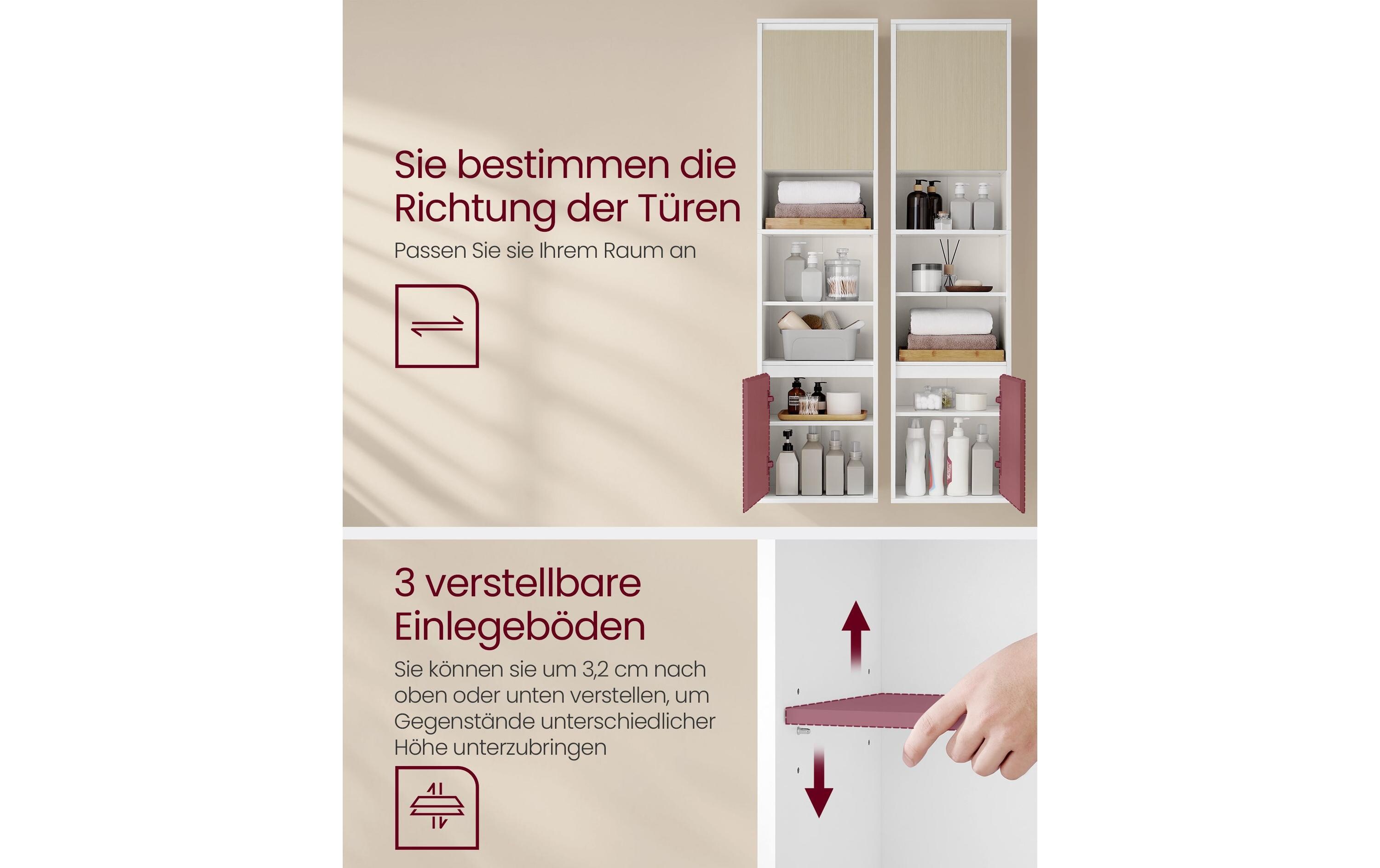 Kommode Bathroom Cabinet, 40 x 160 cm, Weiss-Beige<br>Hängender Badezimmerschrank mit 7 Fächern