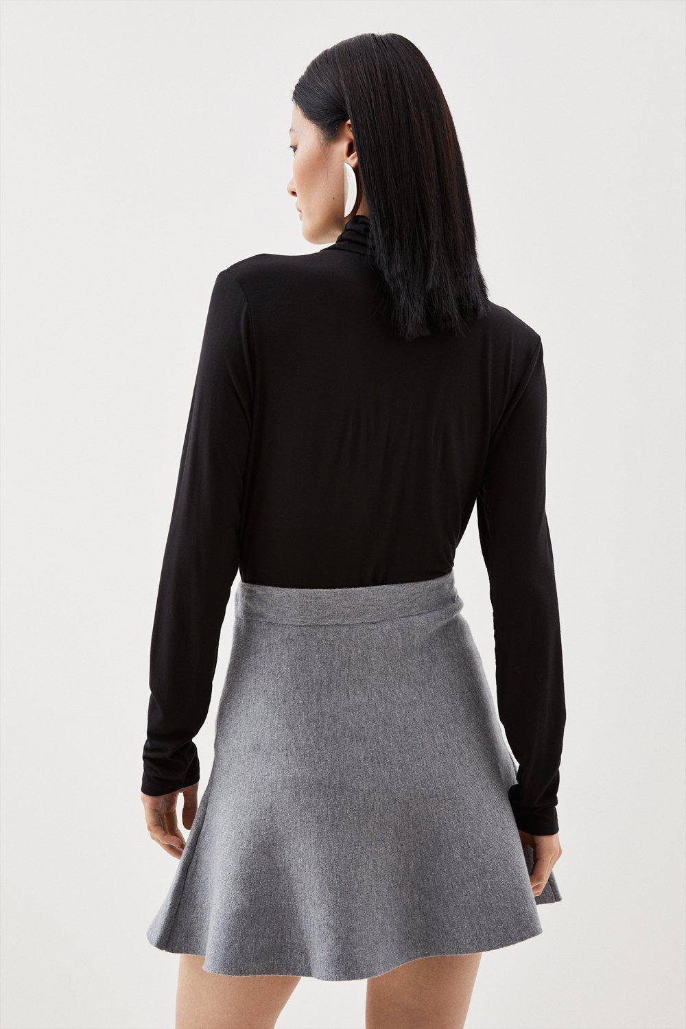 KarenMillen Jupe Mini Flippy en Tricot Look Laine Compacte