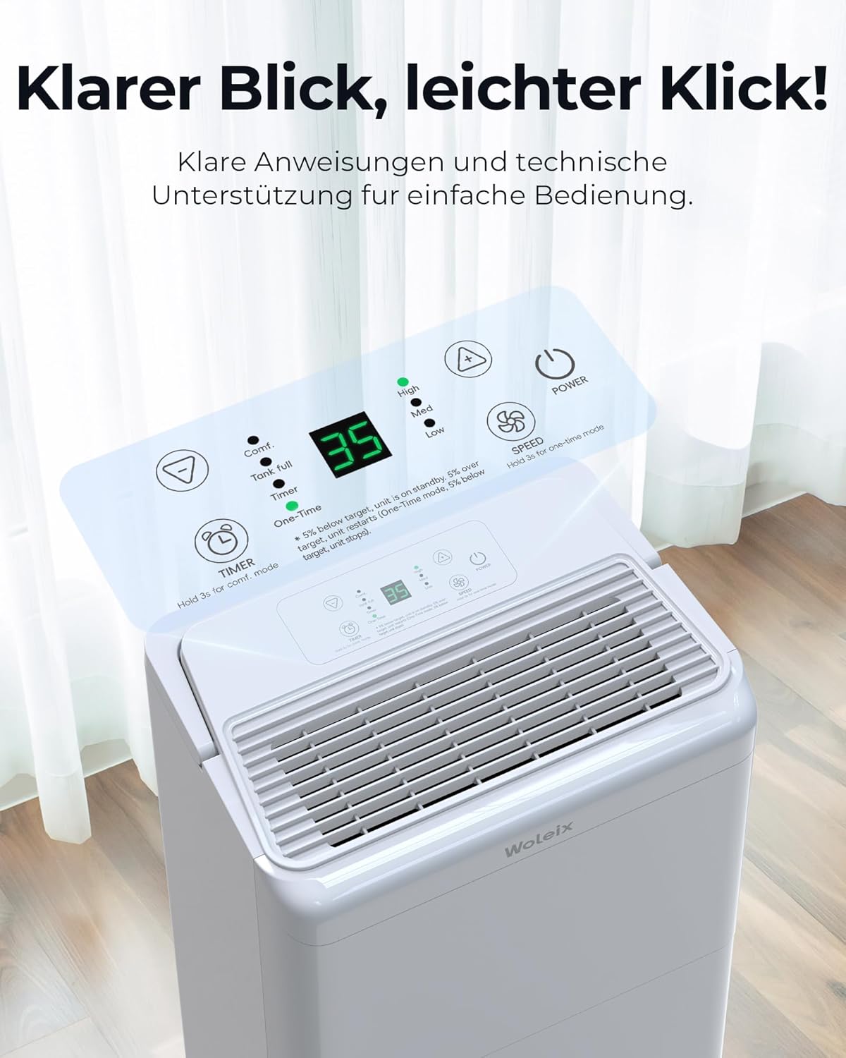 Luftentfeuchter elektrisch 20L, Entfeuchter elektrisch für Keller, Raumentfeuchter elektrisch 39dB für Räume bis zu 150m³/50m², mit 1M Ablaufschlauch und Timer, Filter, 10 J. Gar.
