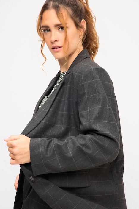 Oversized-Blazer, Karo, softe Web-Qualität, Revers, Langarm