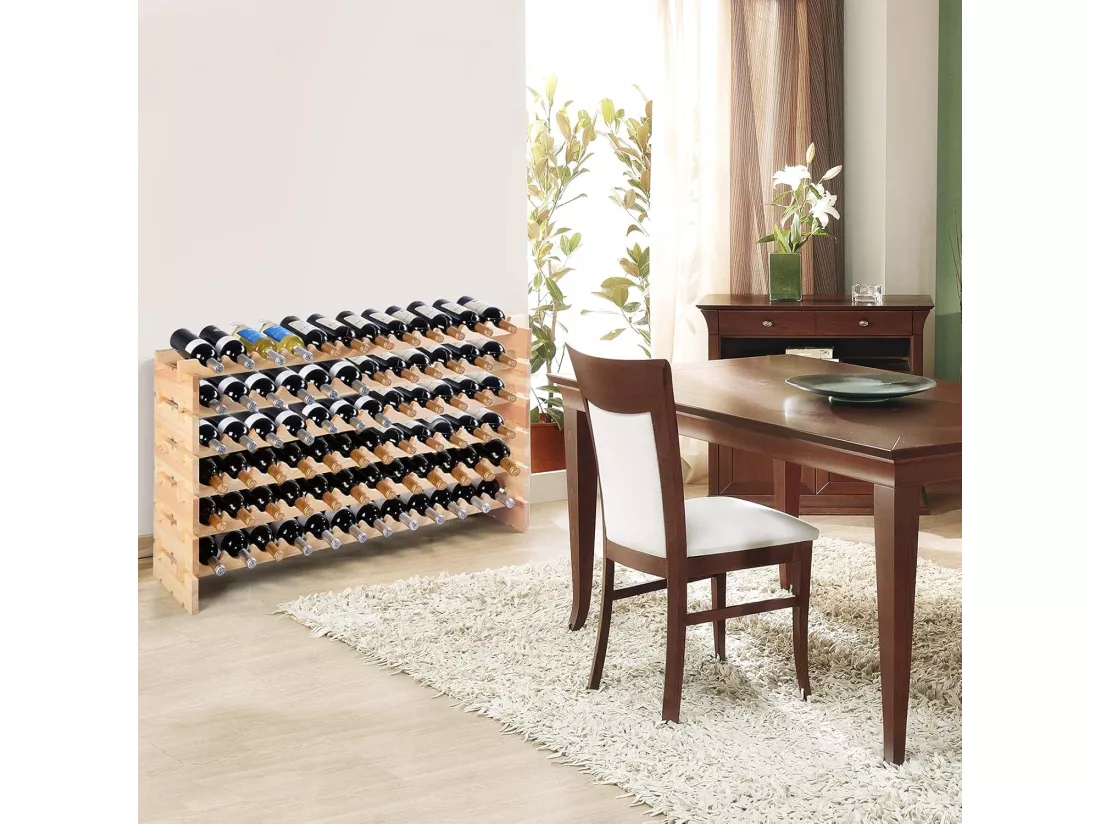 Range Bouteille en Bois pour 72 Bouteilles, Casier à Bouteilles avec 6 Étagères, Cave à Vin Modulable pour Cuisine, Bars, 119 X 29 X 71,5 cm, Naturel