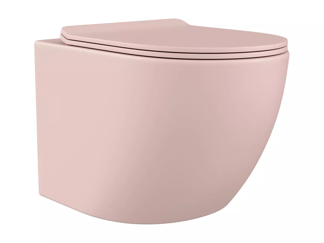 WC suspendu rose mat en céramique sans bride - JAVOINE